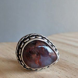 Handmade Plume Agate Sterling Silver Ring